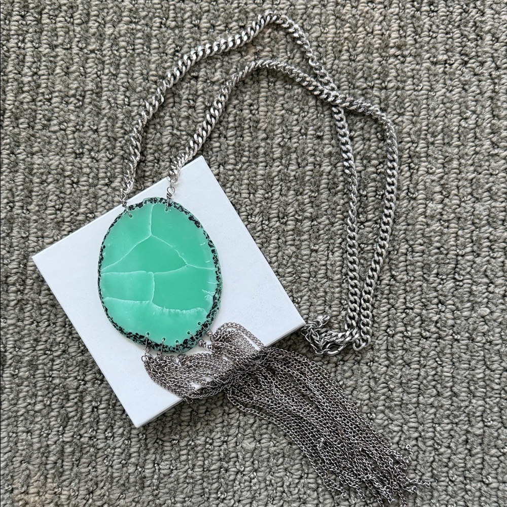 Kitson Silver Necklace with Green Pendant